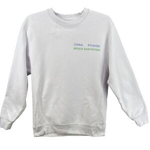 CORAL STUDIOS Sweatshirt Men Sz L Beach Sanitation Long Sleeve WHITE Heavyweight
